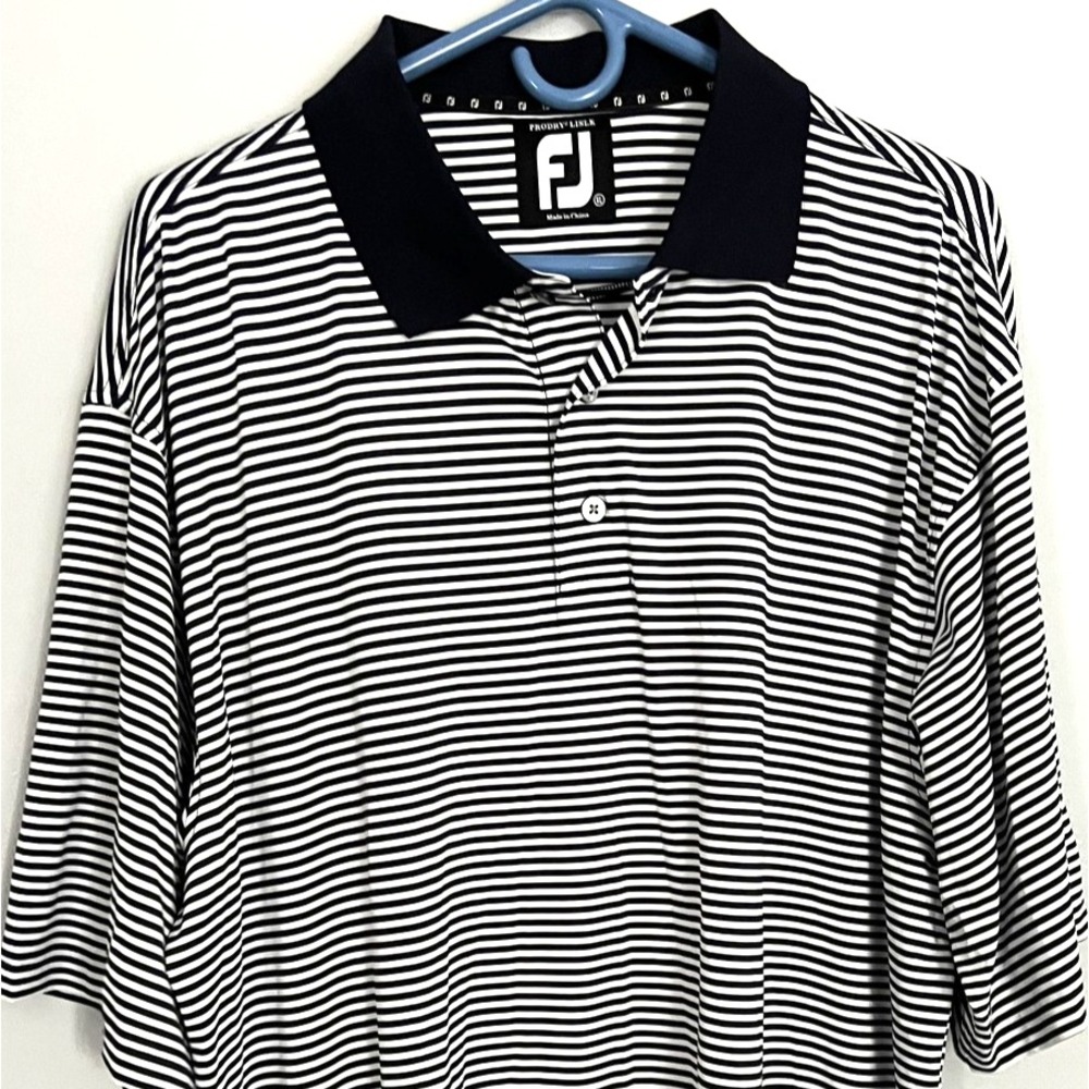 FootJoy Polo Shirt Mens XL Navy White Striped ProDry Lisle Golf Stretch EUC